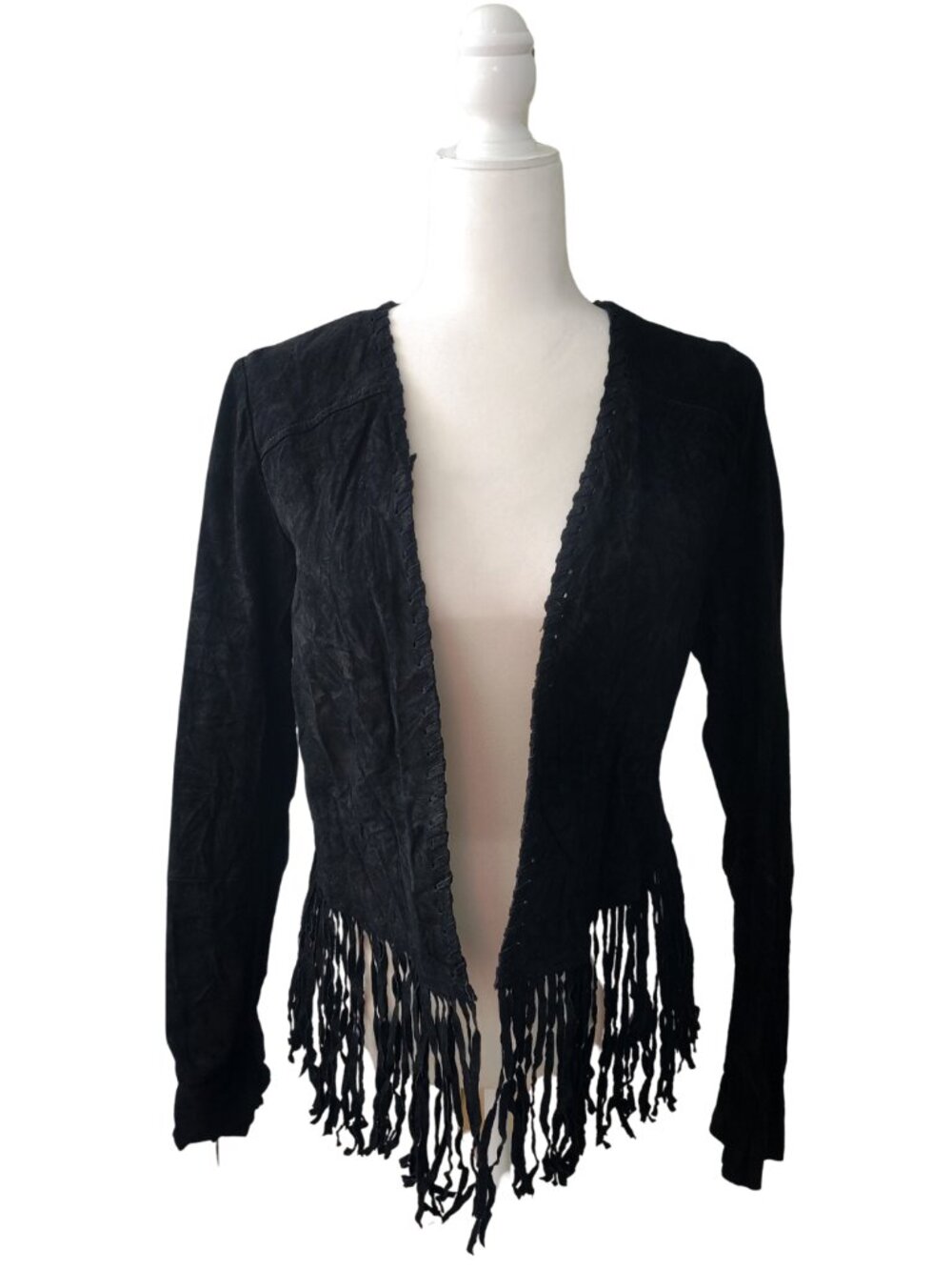 FOREVER21 Faux Suede Fringe Open Front Jacket - Size Medium